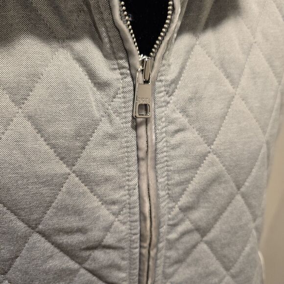 Banana Republic Vest Quilted Velvet Trim Large Womens Gray Outerwear Fall Preppy - Picture 10 of 11